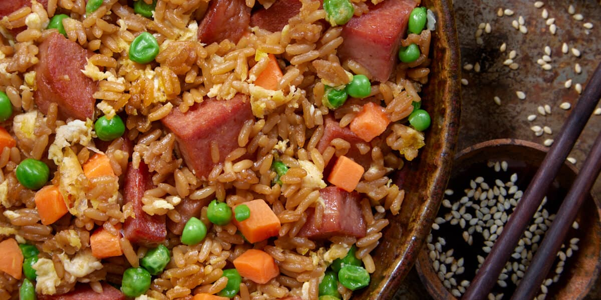 Fried Rice with Fried Spiced Ham